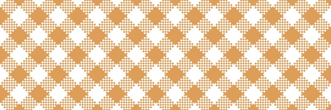 A seamless traditional orange and white diagonal argyle plaid banner. A beautiful checkered backdrop design for a picnic tablecloth, country kitchen fabric, and wrapping paper.