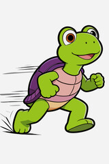 Fototapeta premium Cute Cartoon Turtle Running at High Speed