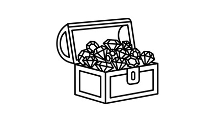 Treasure Chest Full of Diamonds Line Art Icon © intan