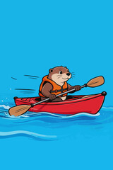 Naklejka premium Cute Otter Enjoying Kayaking Water Sport Outdoors