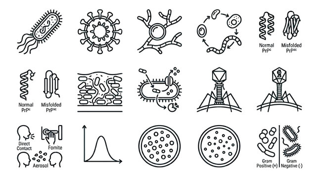 Set of Microbiology and Bacteriology Line Icons.