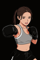 Fototapeta premium Female Boxer Performing Straight Punch in Training Gear
