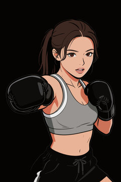 Female Boxer Performing Straight Punch in Training Gear