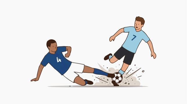 Soccer Defender Sliding Tackle with Ball Impact During Competitive Match Action, Sports Teamwork and Performance Training for Coaching Analytics