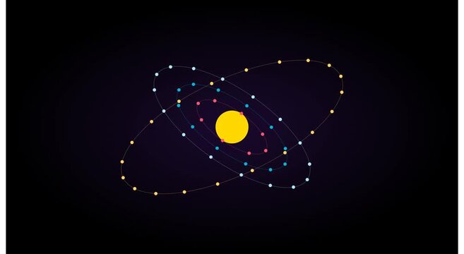Atomic structure animation: orbiting electrons and animation
