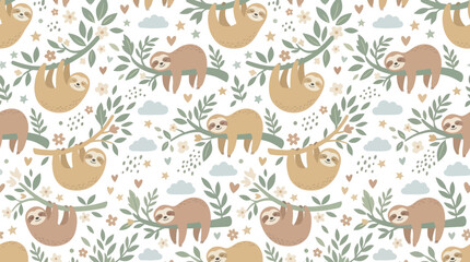 Fototapeta premium Cute Sloth Pattern for Kids, Animal Vector Art