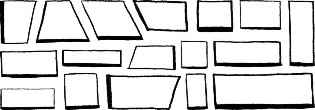 Set of outline frames in crayon doodle style. Black geometric text boxes with accent border isolated on white background