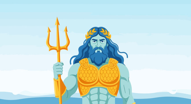 Illustration of Poseidon with trident.