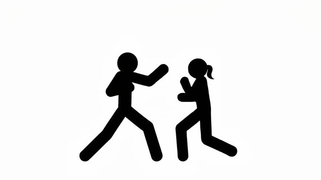 Stickman characters fighting martial arts black silhouette illustration