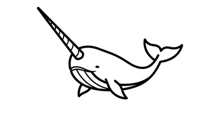 Cute Narwhal Illustration - Whimsical Marine Animal Drawing © Puput