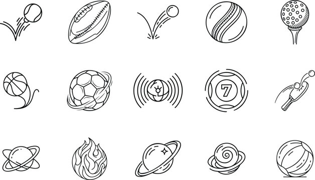Set of sports and celestial icons for gaming and space themes