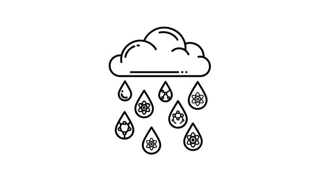 Line art icon of a cloud raining diverse nature and science symbols, representing environmental protection and natural elements