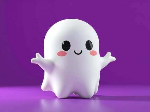 A friendly ghost figurine with a smiling face and rosy cheeks