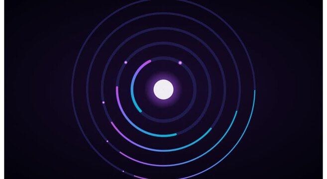 Abstract digital orbiting particles and glowing neon animation