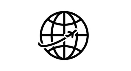 Airplane Flying Around Globe Icon - Global Travel and Transportation Concept © alifya