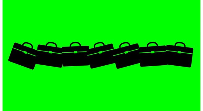 Animated row of business briefcases on green screen animation