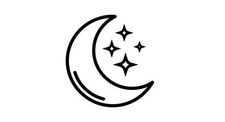 Crescent moon and stars icon outline, night sky symbol, simple graphic design © Tugi