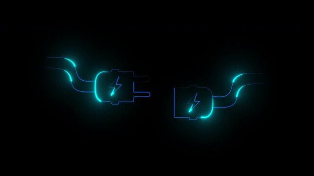 Neon Electric Plug Connection on Black Background