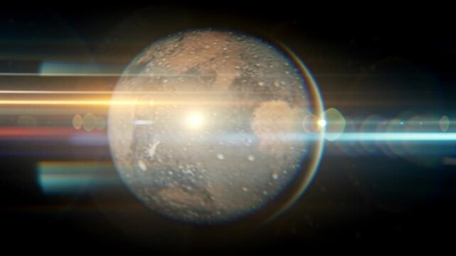 Abstract cosmic planet glowing with intense cinematic lens flares.