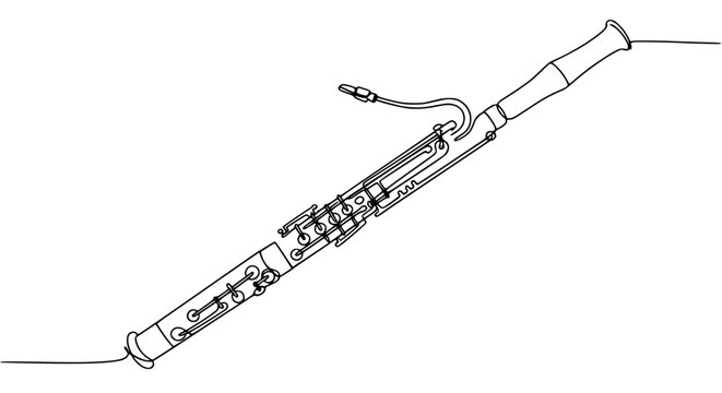 Bassoon Line Art Illustration - Minimalist Musical Instrument Drawing