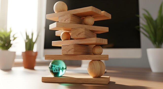 Balancing act with financial growth icon on glass sphere