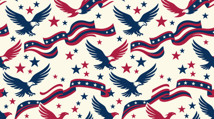 Obraz premium Patriotic Pattern with Eagles Stars and Red White Blue Ribbons.