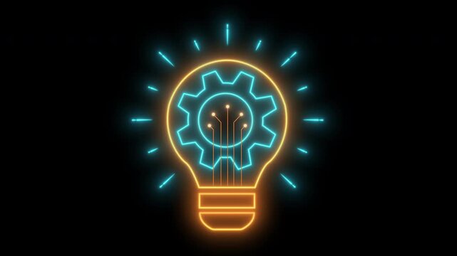 Gear with shining lightbulb and innovation idea concept on black background