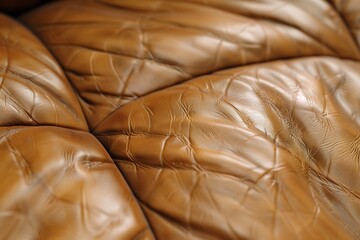 Obraz premium Tan genuine leather upholstery texture with organic natural skin fold line details