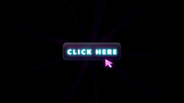Arrow cursor clicking a neon cyan click here button