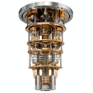 Cryogenic Quantum Computing Processor Isolated on White Background