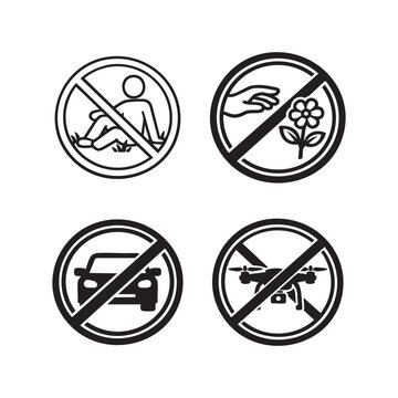 Park Prohibition Icons &ndash; No Grass, Flowers, Cars, Drones