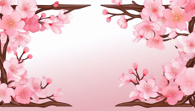 corner frames of pink cherry blossoms decoration