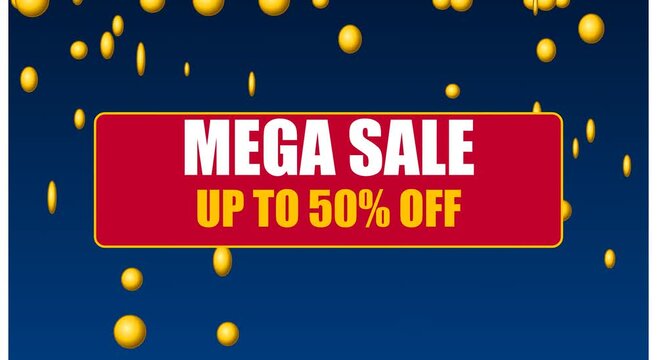 Mega sale 50% off promotional motion with falling animation
