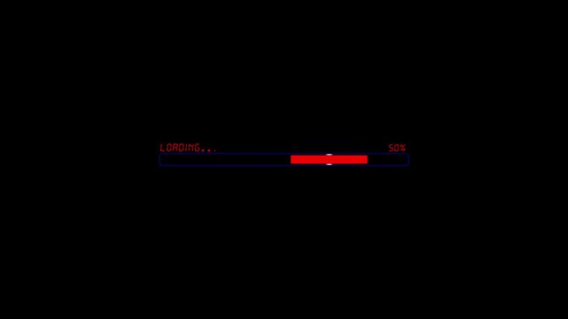 Loading bar displays digital progress with red rectangle indicator on solid black background representing software installation phase which remains incomplete for user awaiting system status update.