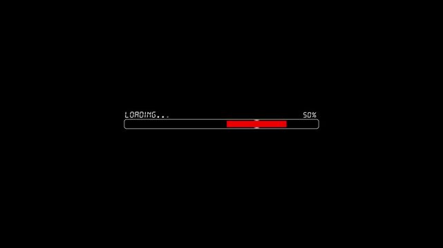 Loading bar displays digital progress with red rectangle indicator on solid black background representing software installation phase which remains incomplete for user awaiting system status update.