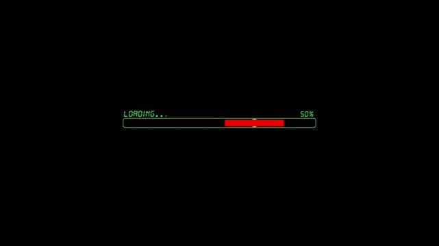 Loading bar displays digital progress with red rectangle indicator on solid black background representing software installation phase which remains incomplete for user awaiting system status update.