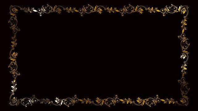 set of frame with golden floral ornament on the black background