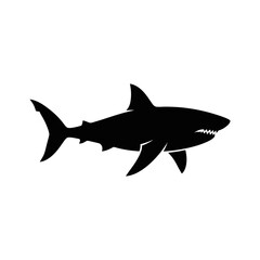 Fototapeta premium Great White Shark Silhouette Vector Icon Isolated on White Background, Marine Predator Logo Design, Ocean Wildlife Illustration