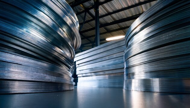 close up of aluminum composite panels with smooth and reflective surfaces stacked in a workshop symbolizing modern faade materials