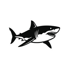 Fototapeta premium Great White Shark Silhouette Vector Icon Isolated on White Background, Marine Predator Logo Design, Ocean Wildlife Illustration