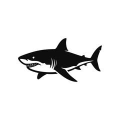Obraz premium Great White Shark Silhouette Vector Icon Isolated on White Background, Marine Predator Logo Design, Ocean Wildlife Illustration