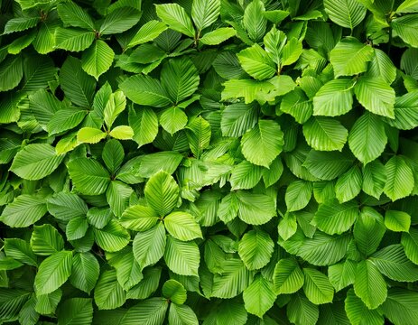 fresh green beech hedge with leaves in spring closeup shot foliage vibrant nature growth botany background texture
