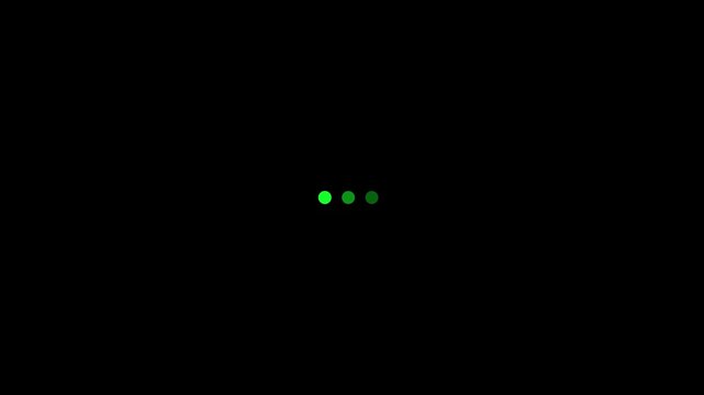 Loading dots animation consisting of three small glowing green circles positioned horizontally serves as a common visual indicator for ongoing digital processes or data retrieval in user interfaces.
