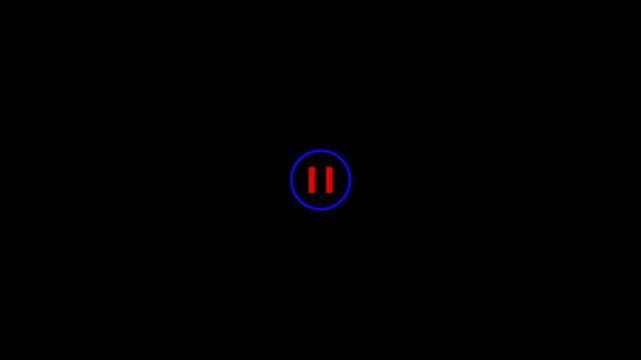 Symbolism features a dark blue circle framing two red vertical bars as a classic pause indicator against a pitch black backdrop which creates a professional aesthetic for digital media applications.