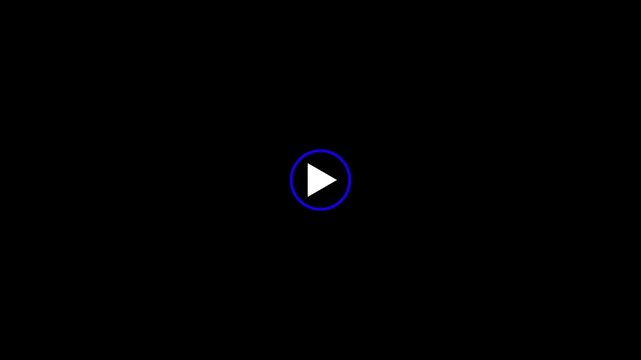 Play button triangle icon enclosed within a delicate blue circular frame rests on a dark black field to represent a common user interface element for interactive media content in digital applications.