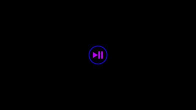 Pause button icon rendered in a purple circular outline floats against a black background to serve as an essential interactive control element for managing media playback flows in software.