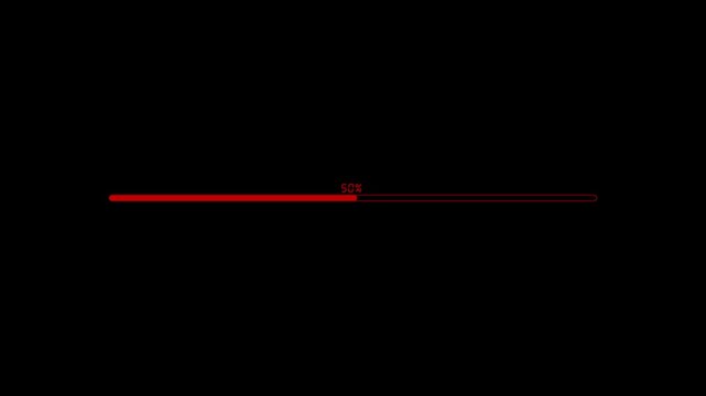 Loading bar displays fifty percent completion with a deep crimson horizontal progress indicator centered on a stark black background, symbolizing a stalled or active digital upload system sequence.
