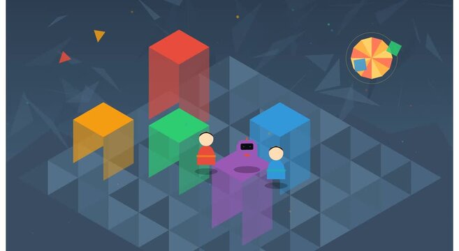 Isometric ai robot interaction with human avatars animation