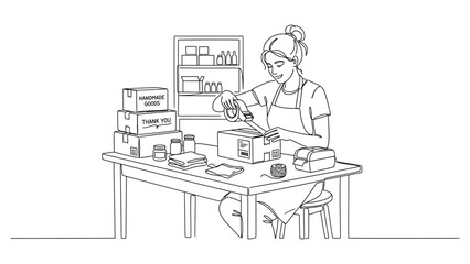 Obraz premium woman working at a desk with boxes.