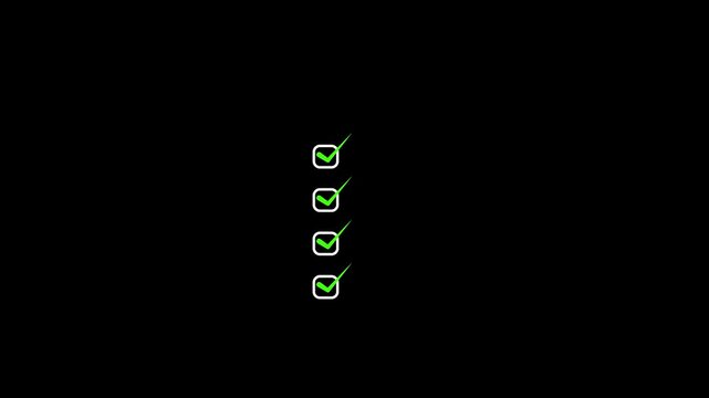 Checklist consisting of four green tick marks arranged in a vertical formation to indicate successful completion of all objectives in a project management interface for high productivity standards.